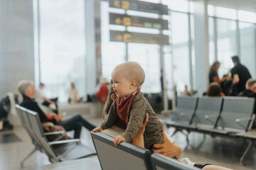Mother with baby waiting at airport