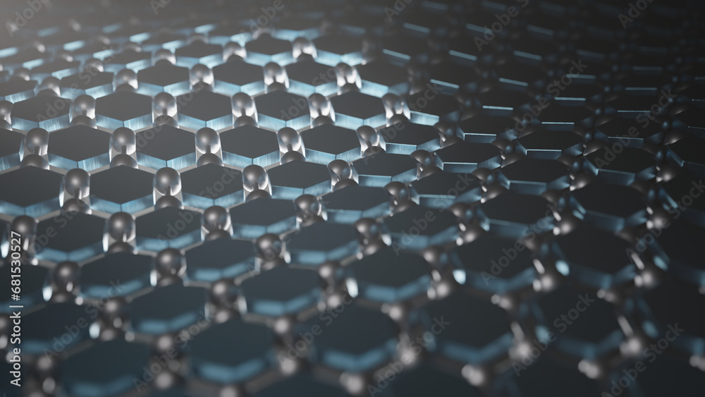 Poster 3d rendering of an abstract futuristic background, a set of hexagons and a molecular structure. abst