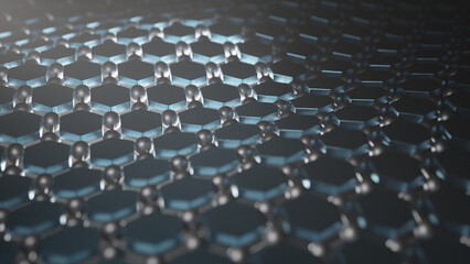 Obraz premium 3d rendering of an abstract futuristic background, a set of hexagons and a molecular structure. Abstract 3d illustration for the background.