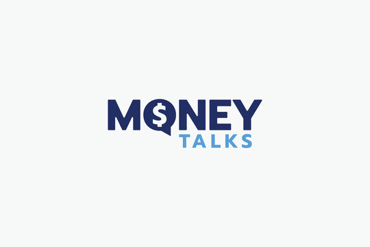 money talks logo with a combination of a coin and chat as the letter O