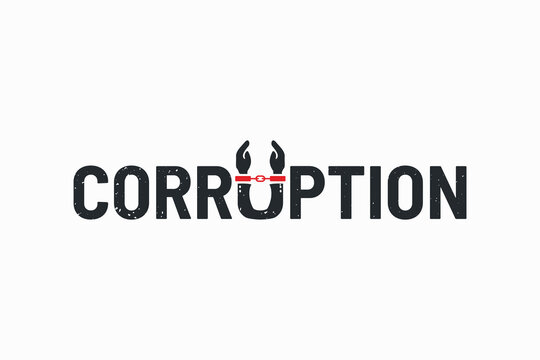 corruption lettering with handcuffed hands as the letter U to represent anti-corruption, stop corruption, etc.