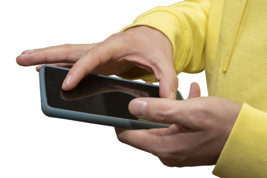 A male hands holding a smartphone isolated