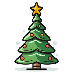 Obraz premium Christmas tree and Christmas ball, Yellow star on the top isolated white background