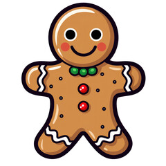 Fototapeta premium a cute Christmas Gingerbread man cookie simple line art with color on isolated white background