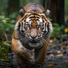 Fototapeta premium A big tiger walking in the forest