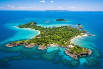 Foto op Plexiglas breathtaking aerial view of island, showcasing diverse landscapes, coral reefs, and sense of wonder and perspective gained from bird's-eye view of this coastal paradise © Ruby