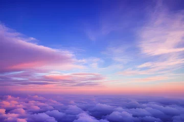 Fotobehang 夕暮れ時の静寂：ピンク、青、オレンジのグラデーションが広がる空と、その色彩が完全に反映される穏やかな雲海 © sky studio
