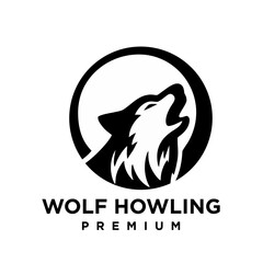 Wolf howling head logo icon design illustration