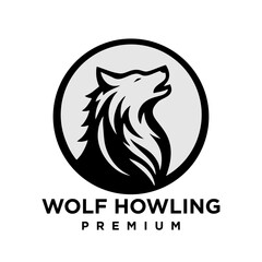 Wolf howling head logo icon design illustration