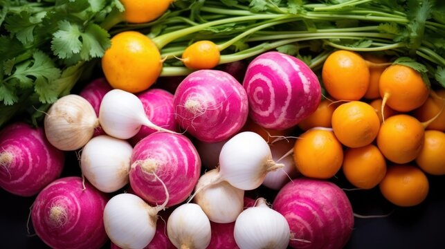 Close up of fresh vegetables on black background. Healthy food concept
