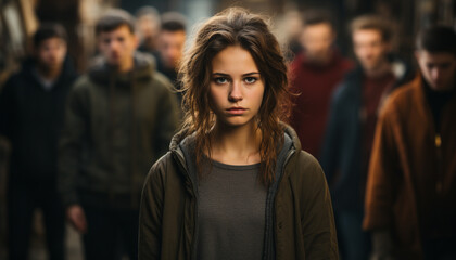 Fototapeta premium Young adults, confident and fashionable, walking in the city generated by AI