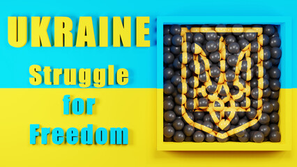 3d rendering. The Ukrainian flag. 3d text on the background of the Ukrainian flag and a call to stop aggression, stop the war in Ukraine.
