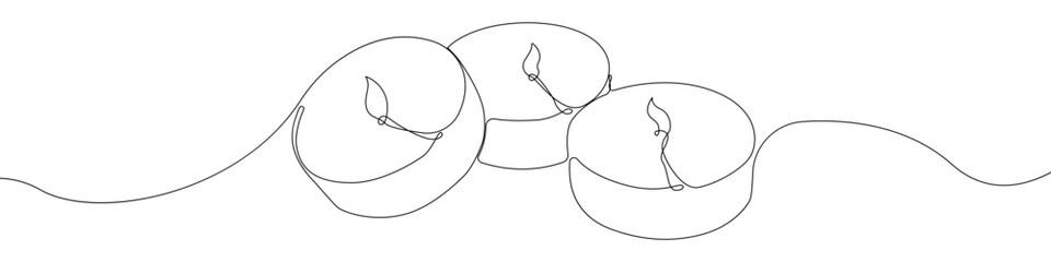 Candle icon line continuous drawing vector. One line Electric safe candle icon vector background. Set of burning candles icon. Continuous outline of Wax, paraffin candle.