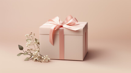 Pink gift box photo, pastel background photo, Generative AI