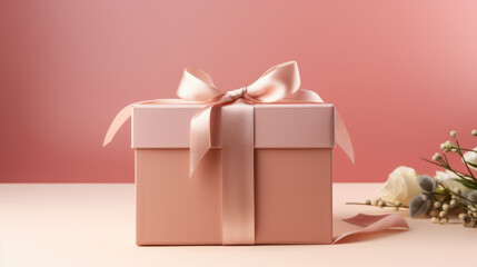 Pink gift box photo, pastel background photo, Generative AI