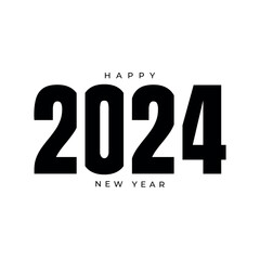 Happy New Year 2024 Greeting banner logo design illustration, creative new year 2024 vector in black, geometric modern in retro style