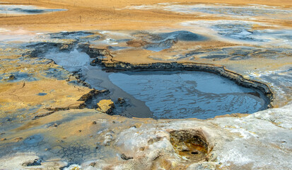 Hverir geothermal area, Iceland. Hverir is a geothermal area at the foothill of Namafjall, not far...