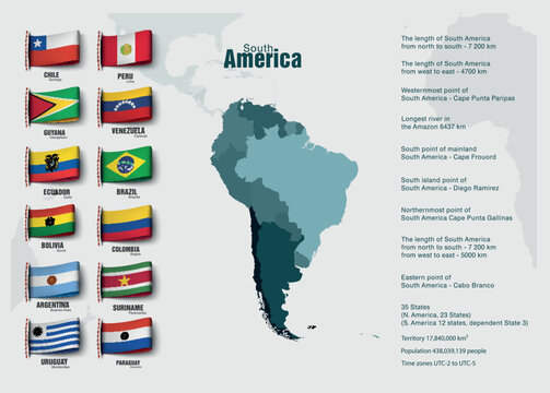 the south american map divided by countries. Vector illustration