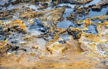 Hverir geothermal area, Iceland. Hverir is a geothermal area at the foothill of Namafjall, not far from Lake Myvatn