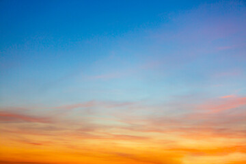 morning clouds and sky,Real majestic sunrise sundown sky background with gentle colorful clouds without birds. Panoramic, big size - obrazy, fototapety, plakaty