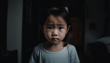 Kim an asian 5 years old girl with sa dexpression  - obrazy, fototapety, plakaty