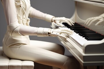 hands of the robot playing piano