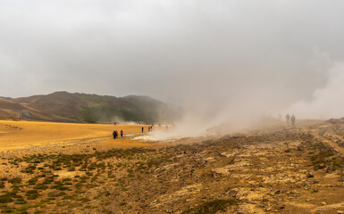 Fototapeta premium Hverir geothermal area, Iceland. Hverir is a geothermal area at the foothill of Namafjall, not far from Lake Myvatn