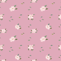 Seamless pattern of small delicate pink flowers on a pink background. Background, textile, print, vector