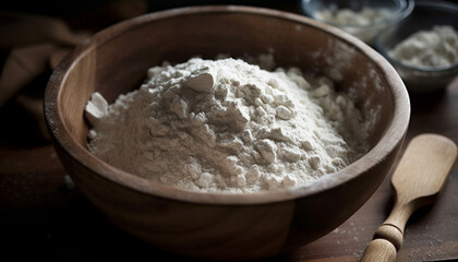 Fototapeta na wymiar Homemade bread preparation using organic ingredients in rustic kitchen generated by AI