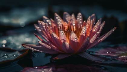 Tranquil lotus blossom reflects beauty in nature aquatic patterns generated by AI