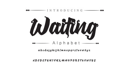 Waiting Vintage decorative font. Lettering design in retro style with label. Perfect for alcohol labels, logos, shops and many other.