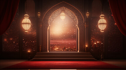 Fototapeta premium Ramadan celebration arabic lantern background illustrations. Generative ai