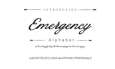 Emergency Vintage decorative font. Lettering design in retro style with label. Perfect for alcohol labels, logos, shops and many other.
