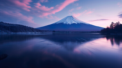 Fototapeta premium A Large Mountain Reflected in a Lake. Generative Ai