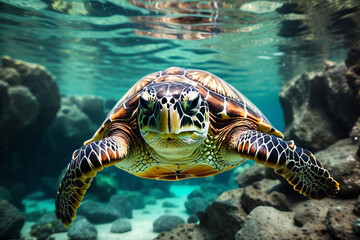 Fototapeta premium turtle swimming in the sea