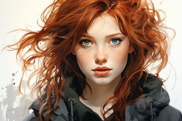 Fototapeta premium portrait of a fashion young woman with red long hair