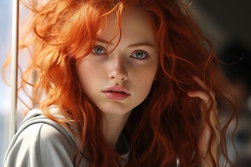 Fototapeta premium portrait of a fashion young woman with red long hair