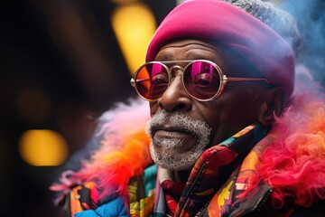 Black Male Elderly Artistic Rainbow Smokey Setting Generative AI