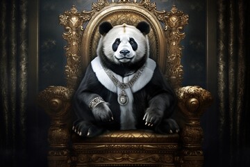 panda sits on the throne