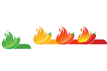 Hot spicy level labels with chili pepper and flame