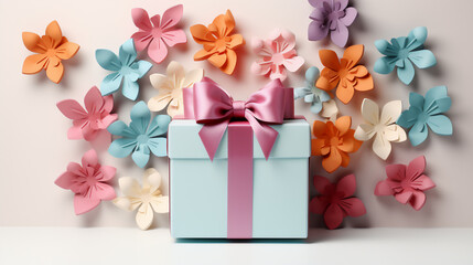 Obraz na płótnie Canvas Papercut art of giftbox,giftbox on white background,pastel color. Generative ai.