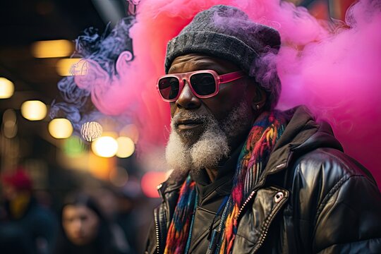 Black Man Elderly Festival Rainbow Mist Concept Generative AI