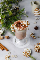 Christmas Drink, Hot Chocolate with Whipped Cream and Gingerbread Cookies