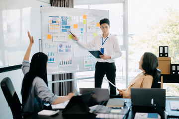 Business team discuss at meeting room. working together with laptop ,tablet and smart phone on desk Financial accountant at office