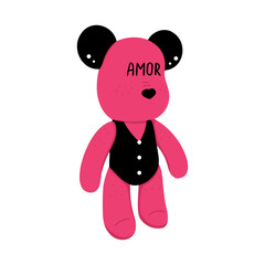 pink bear, glamorous bear with the inscription Amor. Vector Illustration for printing, backgrounds and packaging. Image can be used for greeting cards, posters, stickers. Isolated on white background.