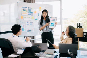 Business team discuss at meeting room. working together with laptop ,tablet and smart phone on desk Financial accountant at office