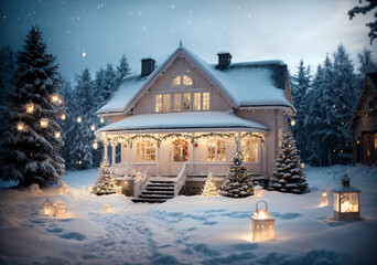A snow house that glows warmly on Christmas day