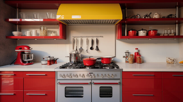 red kitchen interior design