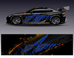 Fototapeta premium Car wrap design vector.Graphic abstract stripe racing background designs for vehicle, rally, race, adventure and car racing livery