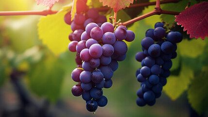 Fototapeta premium close up view of ripe grape leaves on vineyard